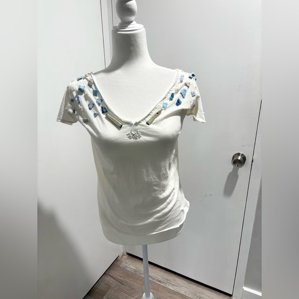 Loomstate White Tee with Blue Accents